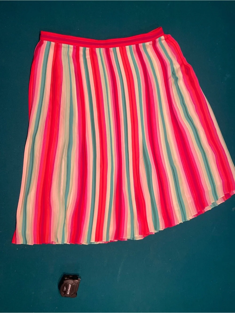 J. Crew Striped Pleated Midi Skirt - Pink, Teal & White